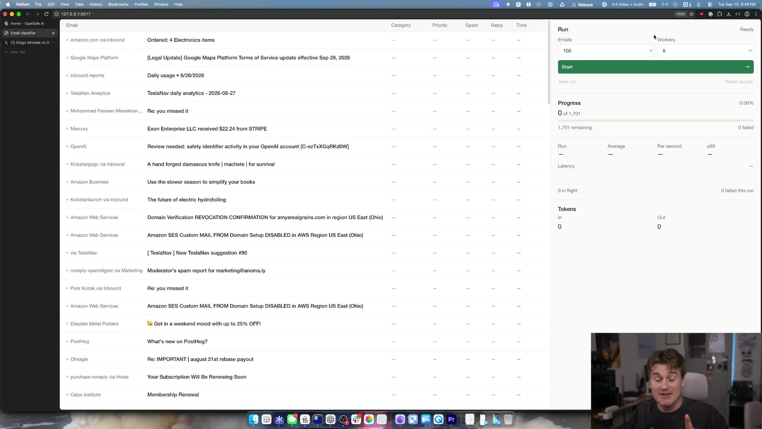 Triage across 1,500 emails